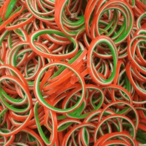 A rubber band (also known as an elastic, gum band or lacky band) is a loop of rubber, usually ring or oval shaped, and commonly used to hold multiple objects together.