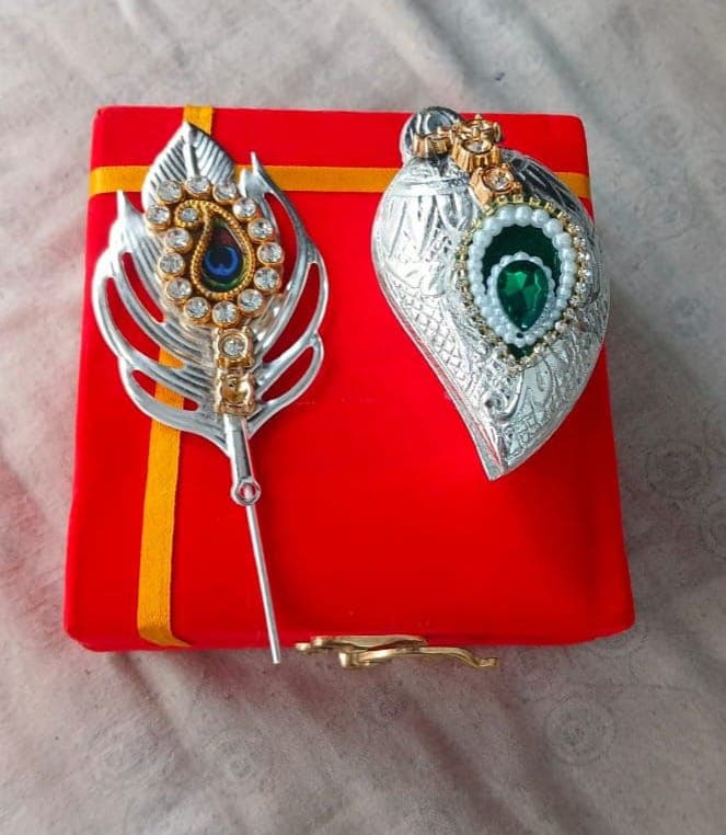 German Silver Peacock Feather Tilak Stick and Sindoor Dani Set